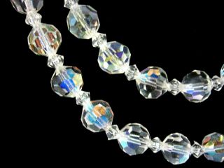 Aurora Borealis Crystal Bead Necklace Vintage Beaded Glass 36 " Single Strand
