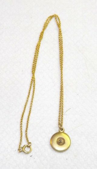 Vintage 1920 ' s Child ' s 10K Fine Gold Chain Necklace Small 10K Disk w/Diamond 2