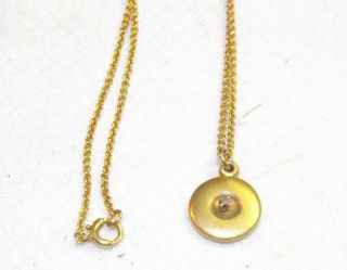 Vintage 1920 ' s Child ' s 10K Fine Gold Chain Necklace Small 10K Disk w/Diamond 4