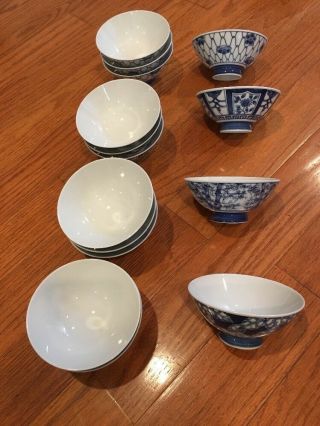 15 Made In Japan Vintage Blue & White Small Soup / Rice Bowls