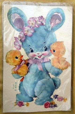 (3) Vintage Water Slide Decals Mother Goose Blue Bunny Fairy Tales 2