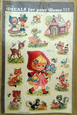 (3) Vintage Water Slide Decals Mother Goose Blue Bunny Fairy Tales 3