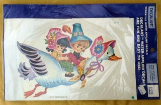 (3) Vintage Water Slide Decals Mother Goose Blue Bunny Fairy Tales 4