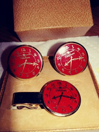Vintage Ge General Electric Telechtron Clock Mens Cufflinks & Tie Bar Pre - Own