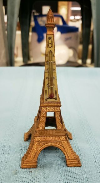 Vintage Eiffel Tower Paris Thermometer Souvenir Coppertone Metal
