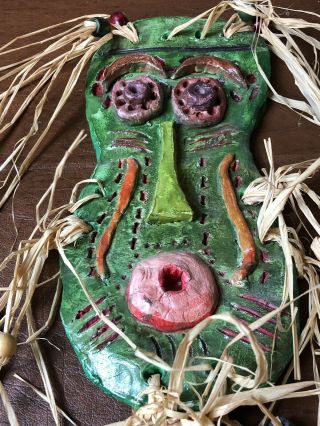 Vintage Pottery Tiki Bar Wall Plaque Mask Kitsch 10” 2