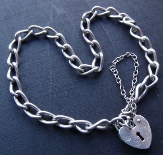 Vintage 925 Sterling Silver Chain Heart Padlock Clasp Suitable For Charms - A53