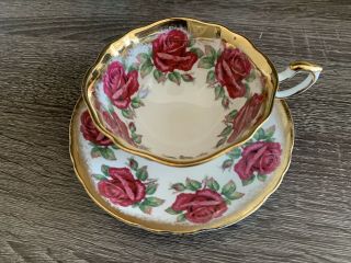 Vintage Paragon Red Cabbage Roses Bone China Tea Cup & Saucer