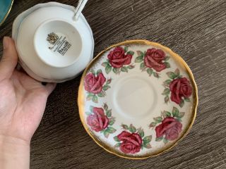 Vintage Paragon Red Cabbage Roses Bone China Tea Cup & Saucer 2