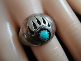 Vtg Rex Abeita Navajo Sterling Silver Turquoise Bear Paw Shadowbox Ring Size 11