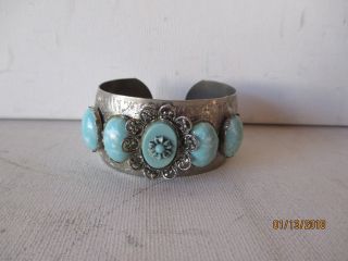 Vintage Bracelet - Silver Tone - 5 Turquoise Stones - Buy - Shpg