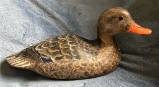 Vintage Hand Carved & Painted Wooden Female Mallard Duck Decoy