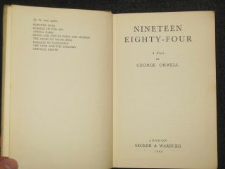 GEORGE ORWELL; Nineteen Eighty Four (1949 - 1st) First Edition (1984/Big Brother) 3