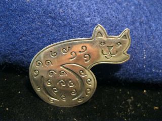 Vtg Sterling Silver Cat Kitty 1.  5” Brooch Pin 925 Mexico