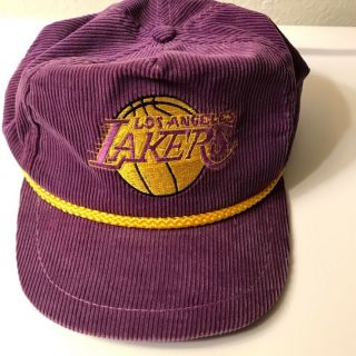 Vintage 80s 90s Los Angeles Lakers La Corduroy Slide Fit Hat Cap Nba