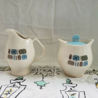Vintage Atomic Canonsburg Temporama Creamer Pitcher And Sugar Bowl With Lid