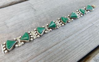 VINTAGE MEXICO SIGNED STERLING SILVER 925 GREEN ONYX BRACELET 2