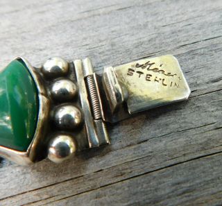 VINTAGE MEXICO SIGNED STERLING SILVER 925 GREEN ONYX BRACELET 3