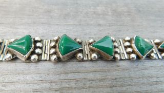 VINTAGE MEXICO SIGNED STERLING SILVER 925 GREEN ONYX BRACELET 4