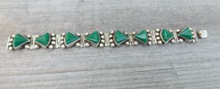 VINTAGE MEXICO SIGNED STERLING SILVER 925 GREEN ONYX BRACELET 6