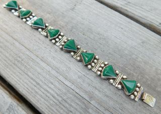 VINTAGE MEXICO SIGNED STERLING SILVER 925 GREEN ONYX BRACELET 7