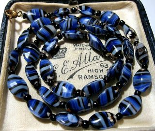 Vintage Art Deco Cobalt Blue Venetian Murano Glass Beads Long Necklace