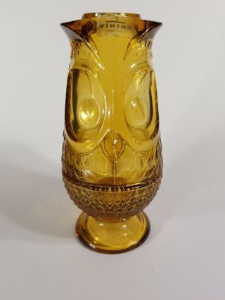 Vtg Viking Glass Owl Candle Holder Amber Fairy Glimmer Lamp Mid Century