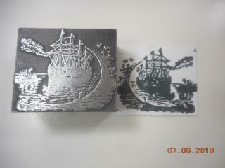 Printing Letterpress Printer Block Detailed Vintage Ship On Water Printer Cut 5