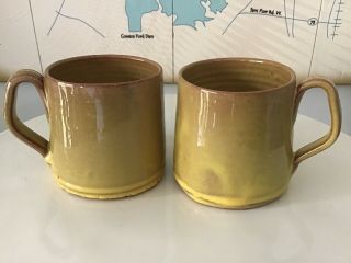 2 Vintage A R Cole Pottery Mugs Sanford,  Nc Mustard Gold