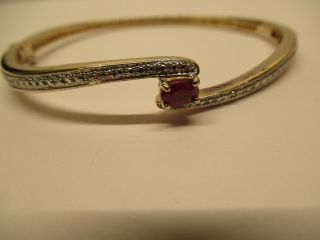 Vintage Signed Rc Ruby Sterling Silver Yellow Gold Vermeil Bangle Bracelet 13.  6g