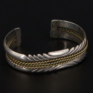 Vtg Sterling Silver & Brass Accent Navajo Braided 6.  25 " Cuff Bracelet - 27g