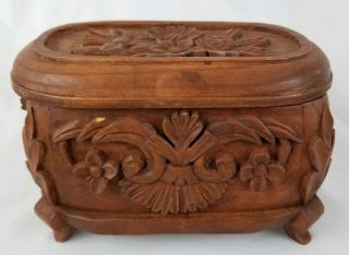 Vintage Louis Xvi Style Carved Wooden Jewelry Trinket Box Chest French