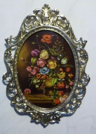 Vintage Ornate Oval Metal Picture Frame Flowers - Italy Design