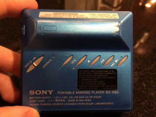 Vintage Sony MZ - E60 Portable MD Minidisc Walkman Player in Blue 6