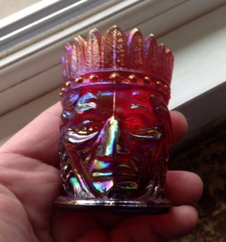 2 VINTAGE JOE ST.  CLAIR INDIAN CHEIF HEAD TOOTHPICK HOLDERS - RED & PINK - 2 2