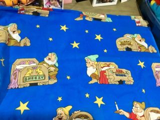 Disney Vintage Snow White 7 Dwarfs Twin Flat Bed Sheet Craft Fabric Material Euc