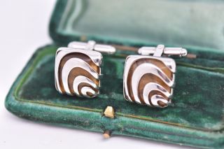Vintage Sterling Silver Cufflinks With An Art Deco Tigers Eye Design G303