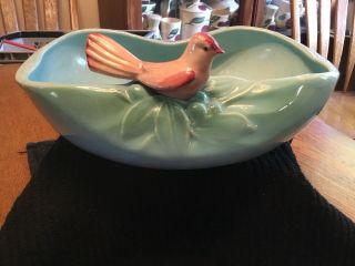 Vintage Mccoy Pottery Planter - Blue Dish With Bird