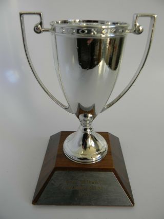 Vintage 1976 Trophy Metal Cup On A Wood Base,  6.  25”