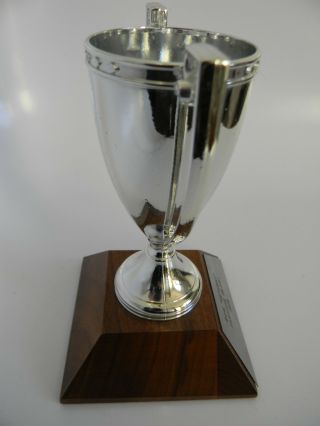 Vintage 1976 Trophy Metal Cup on a Wood Base,  6.  25” 5