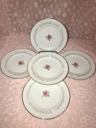 5 Royal Swirl Fine China Japan Pink Rose Vintage Shabby Chic Bread Plates 6.  25 "