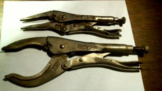 2 Vintage Vise Grip Peterson 12lc Large Jaw,  9 Ln Pliers Stained Two Diff.