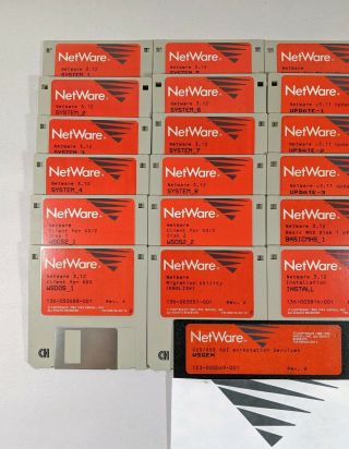 Vintage Novell Netware 3.  12 Server System Software ALL DISCS 3.  5 