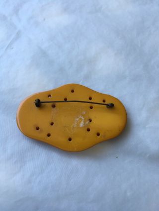 Vintage Bakelite Butterscotch Yellow Carved Pierced Pin Brooch 73mm 5