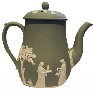 Vintage Sage Green Wedgwood Jasperware Coffee Pot/tall Teapot W/lid,  Finial
