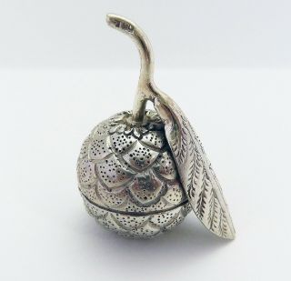 Cambodian Or Burmese Silver Plated Vintage Fruit Pill Snuff Novelty Box T90