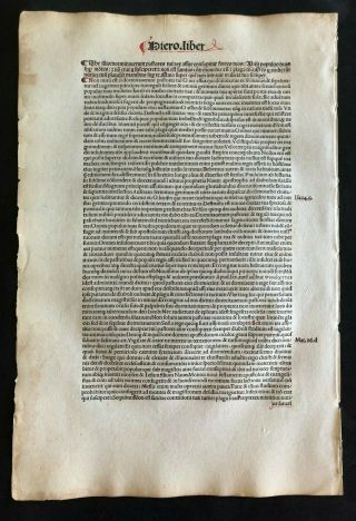 1498 - A Very Large Leaf Commentaria In Bibliam,  Incunabula