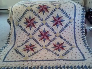 Vintage Hand Pieced&sewn Star Patchwork Quilt - 63x80 - Pretty