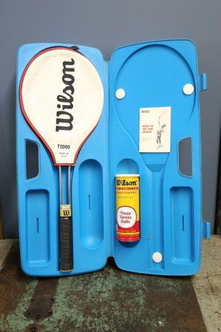 Vintage Wilson T - 2000 Tennis Racket With Cover Case And Balls Booklet