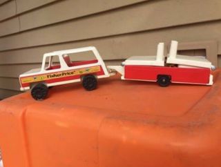 Vintage Fisher Price Little People Truck And Pop Up Camper